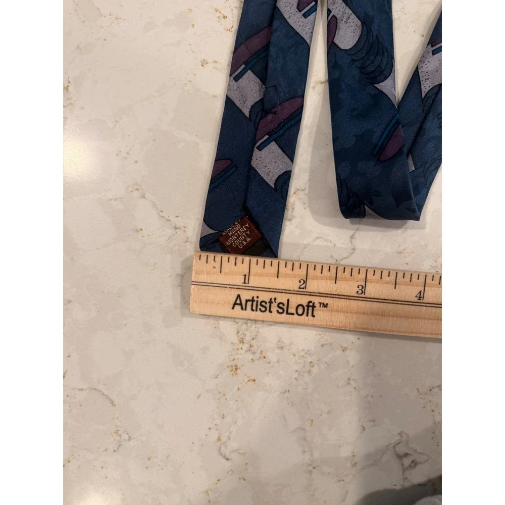 Valentino Pietro Mens Blue Abstract Geometric Pure Silk‎ Necktie Hand Made USA